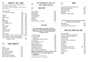 Fillable Online schools nt edu Sandwiches rolls wraps toasted ...