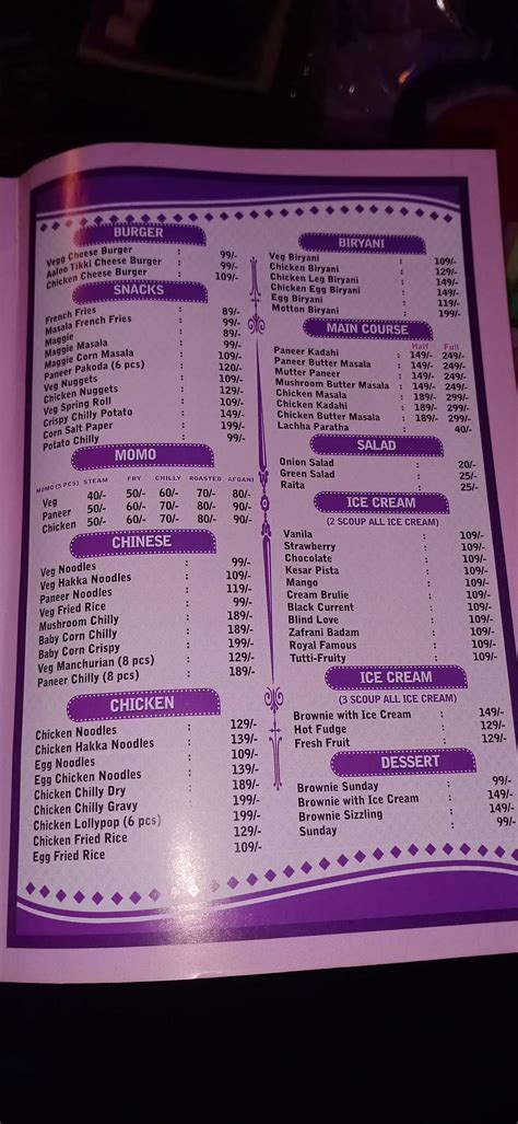 Menu at Purple Cafe, Patna