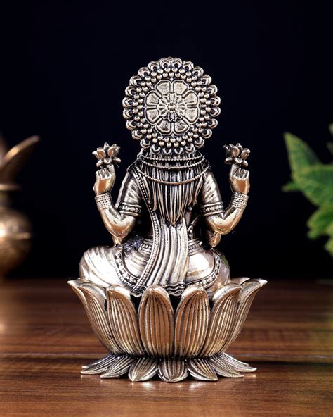 Brass Lakshmi Idol on Lotus | Superfine 5 Inch – Budhshiv.com