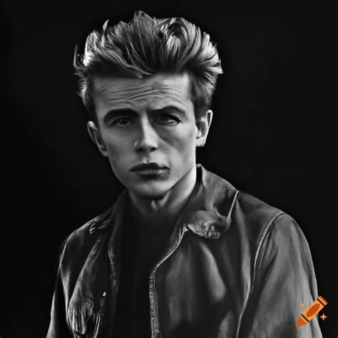 Monochrome portrait of James Dean with unique style on Craiyon