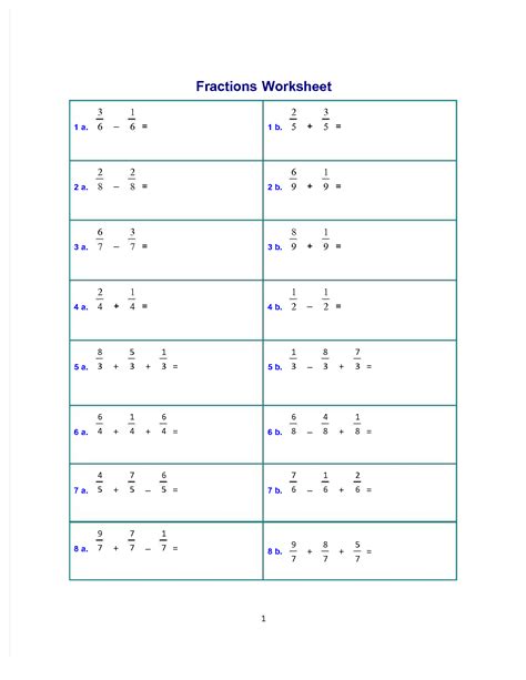 Image result for Fractions Worksheet Doc