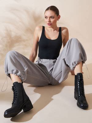 Buy Peach Flores Margot Leather Lace Up Block Heeled Boots-Black Online