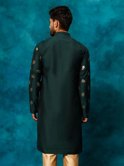 Men's Green Leaf Motif Embellished Kurta – vastramay