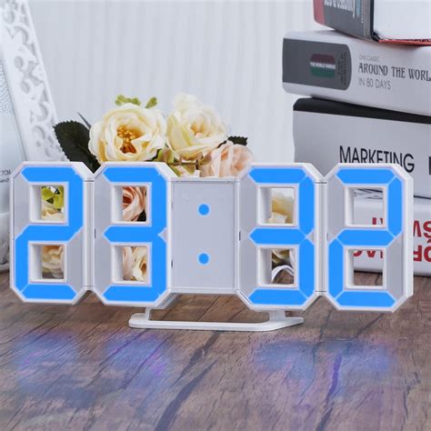 Buy 3D Digital Alarm Clock,Wall LED Number Time Clock with 3 Auto ...