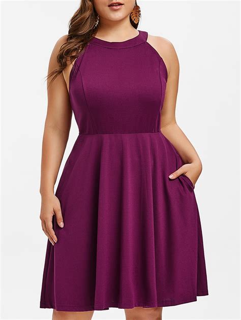 [42% OFF] Round Neck Plus Size Fit And Flare Dress | Rosegal