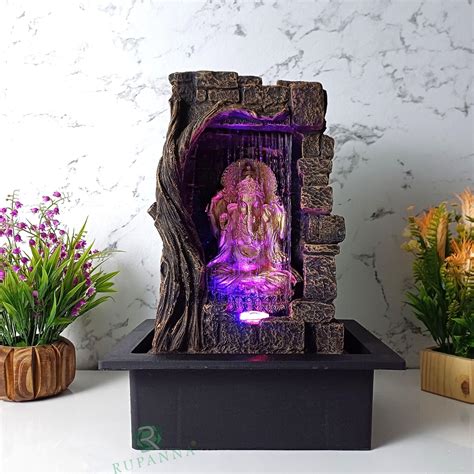 RUPANNA Stone Gufa Ganesha Table Top Water Fountain with LED RGB Light ...