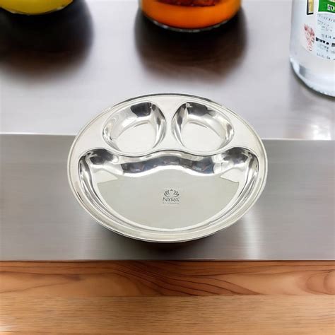 Stainless Steel Partition Plate | 3 in 1 Compartment Bhojan Thali ...