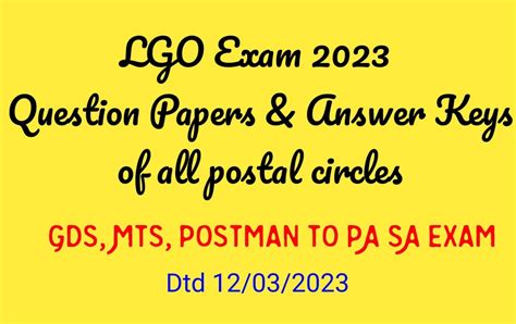 GDS to PA SA Exam 2023 Question papers with Answer keys of All Postal ...