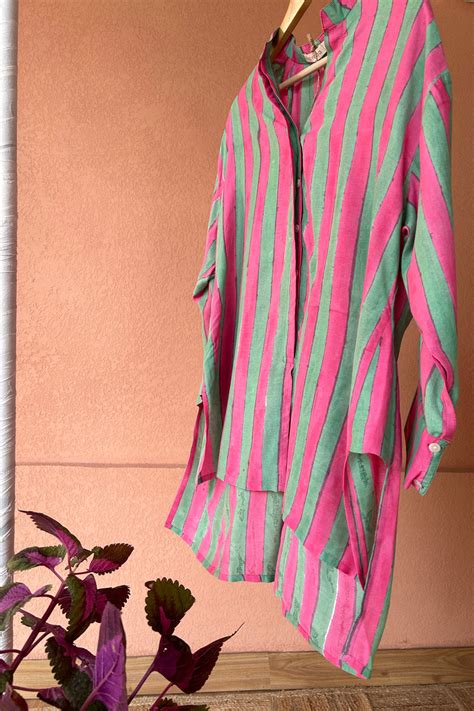 Green Fuchsia Striped Muslin Shirt