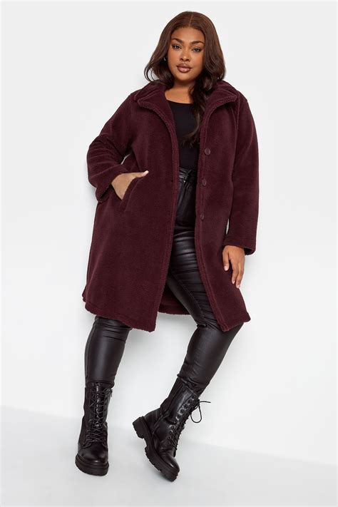 YOURS Curve Plus Size Dark Red Faux Fur Coat | Yours Clothing