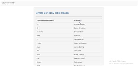 Image result for Table Header Sort
