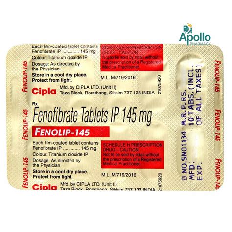 Fenolip 145 Tablet 10's Price, Uses, Side Effects, Composition - Apollo ...