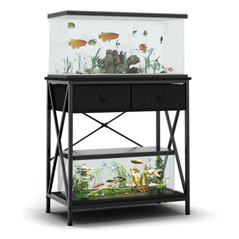 17 Stories Aquarium Stand 29 Gallon Metal Fish Tank Stands With Cabinet ...
