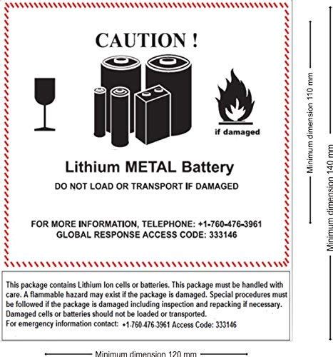 Lithium Metal Battery Label- Hazmat Sticker for Easy Ship - White/Black ...
