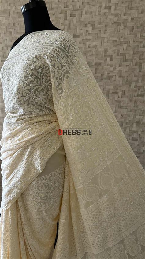 Elegant Beige Chikankari Hand Jaali Saree – Dress365days