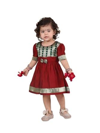 Vastramay Sishu Girls Green Maroon Dress for Onam - Traditional Ethnic ...