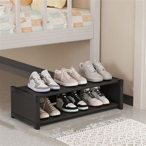 SATRINO Long 2 Tier Shoe Rack for Closet Metal Wide Stackable Shoe ...
