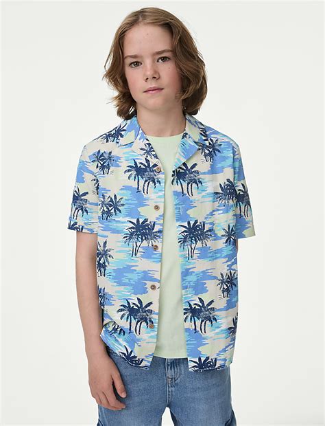 Buy 2pc Pure Cotton Palm Print Shirt & T-Shirt Set (6-16 Yrs) at Marks ...