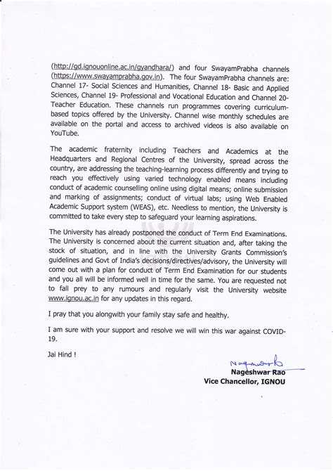 IGNOU-RC-Shimla- Announcements - Latest - VC's Letter to IGNOU Learners