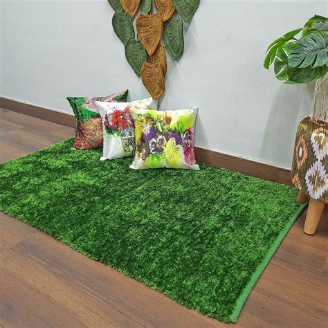 Flurry Yarn Fur Dhurrie For Living Room|Green|By Avioni| 90cm x 150cm ...