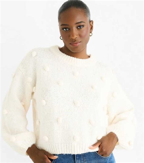 Gini London Cream Bobble Applique Jumper | New Look