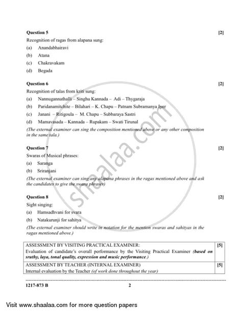 Indian Music - Carnatic (Practical) 2016-2017 ISC (Science) ISC Class ...