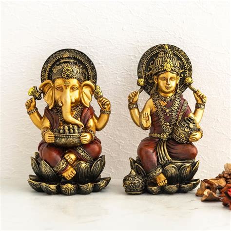Buy Dhyana Multicolour Polyresin Lakshmi Ganesha Figurine - Set of 2 ...