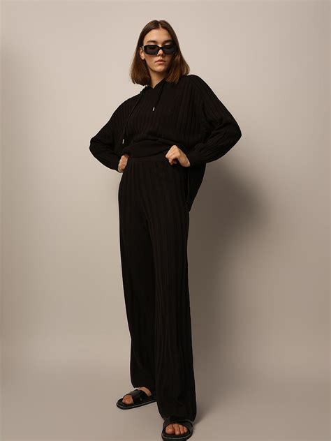 Brown Rib-Knit Co-ord Set Pants