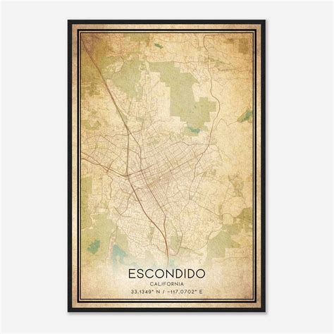 Vintage Escondido California Map Poster, Modern Home Decor Wall Art Print - Custom Maps & Posters