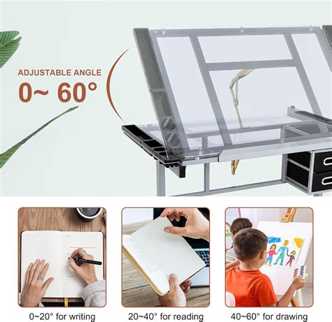 Oteymart Adjustable Glass Top Drafting Table with 2 Drawers & India | Ubuy