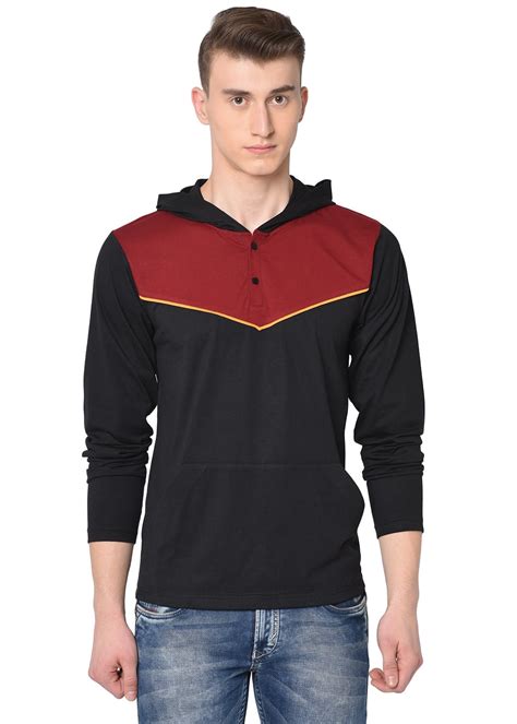 Get Contrast Neckline Detail Hooded T-Shirt at ₹ 519 | LBB Shop