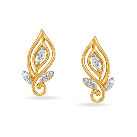 Leaf Pattern Diamond Stud Earrings for Kids