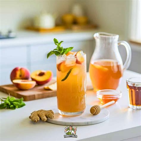 Ginger Peach Iced Tea Mocktail Recipe - Thirsty Tales