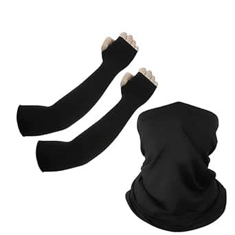 Cooling Arm Sleeves and Neck Gaiter Set, Black, One Size, 4-Way Stretch ...