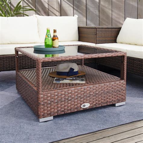 Brown Wicker Outdoor Coffee Table