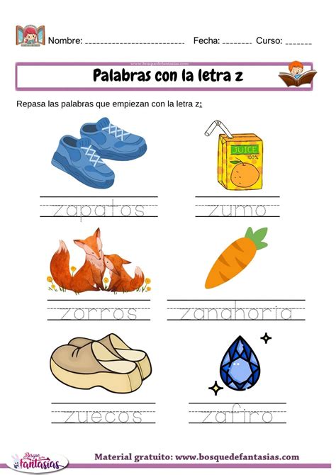 Palabras con la letra Z : Actividades y ejemplos para niños