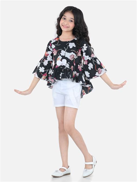 Cutiekins Girls Casual Top & Shorts Set ( Black & White)