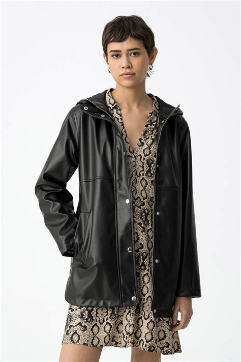 Leather Effect Parka with Hood - 10059637_000 | Tiffosi