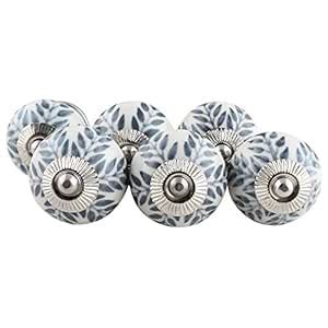 Indian-Shelf Pack of 6 Blue and White Door Handles- Ceramic Drawer Pull ...