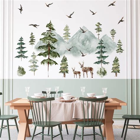 Buy Mountain Wall Decals Large Pine Tree Wall Decals Peel and Stick ...