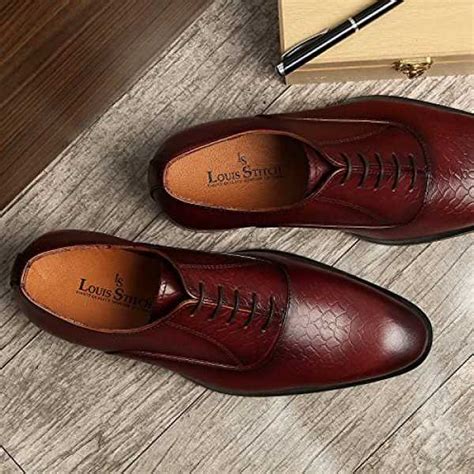 LOUIS STITCH Men's Style Rosewood Derby Shoes Handmade Formal Italian ...