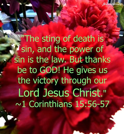 Flowery Blessing: "The sting of death is sin, and the power of sin is the law. But thanks be to ...