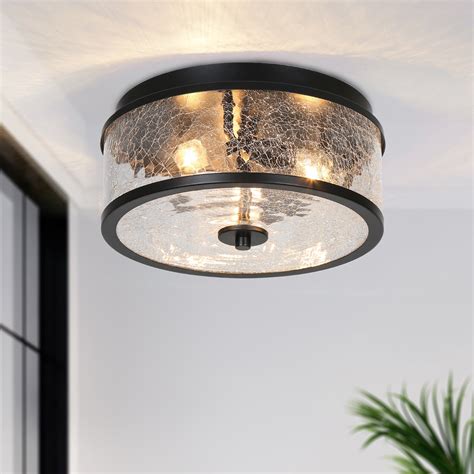 2-Light Flush Mount Glass Ceiling Light with Metal Frame - N/A - On ...