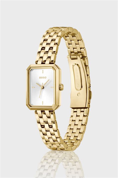 HUGO - Rectangular gold-tone watch with white dial - Gold tone