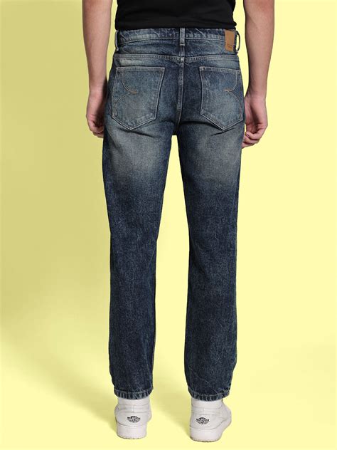 Men's Blue Relax Fit Tinted Trousers with Mild Distress – MINTOBAY