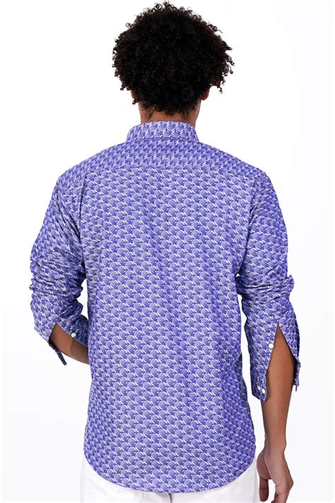 Iris Blue and White Formal/Casual Textured Premium Cotton Shirt For Men