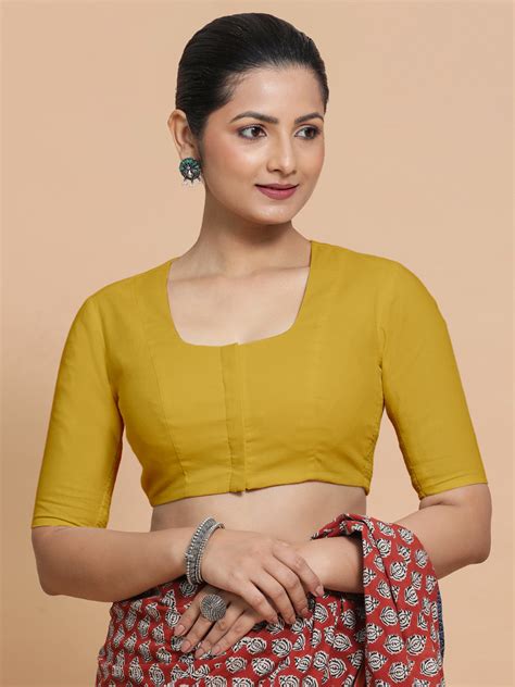 Round Neck Sunny Yellow Plain Cotton Saree Blouse | Perfect for Daily ...