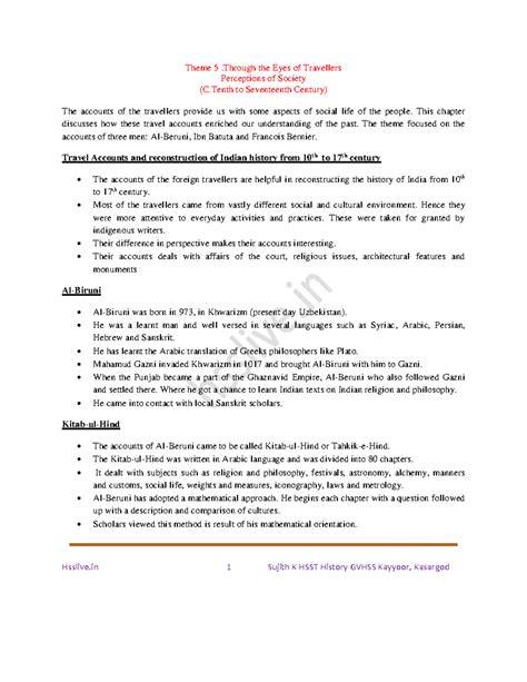 XII History Theme 5 Through the Eyes of Travellers hsslive - LLB - Studocu