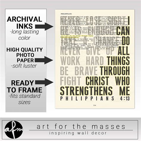 ART FOR THE MASSES Vintage Bible Page Verse Scripture, I Can Do All ...