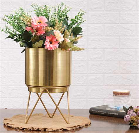 HomeShastra® Elle Gold Metal Planter with Stand | 12.5 Inch (Height) by ...